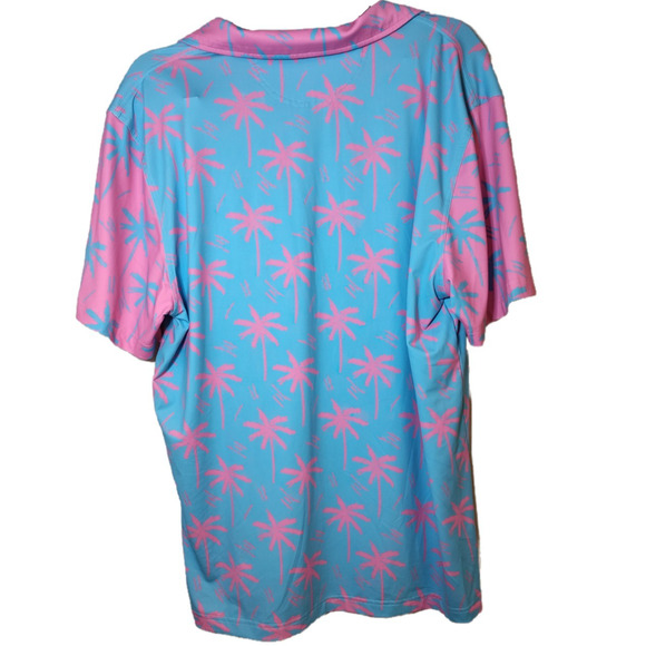 Chubbies Performance Pink/Blue Men's Palm Trees Polo Shirt Size XL - Picture 2 of 7